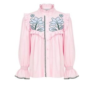 NWT lug von siga GARDENIA TOP‎ ruffle collar preppy pink floral